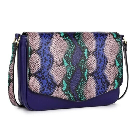 NWOT Wmns Vicenzo Leather Faith Genuine Leather Snake Accent Crossbody Bag Blue - Picture 4 of 13